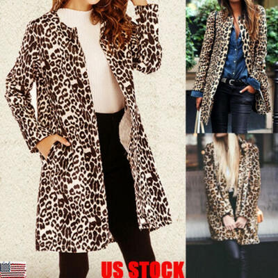 

Womens Winter Loose Long Sleeve Cardigan Leopard Kimono Tops Blouse Coat Jacket