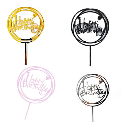 

Acrylic Baby Shower Birthday Party Round Love Cake Topper Cupcake Dessert Happy Birthday Decoration