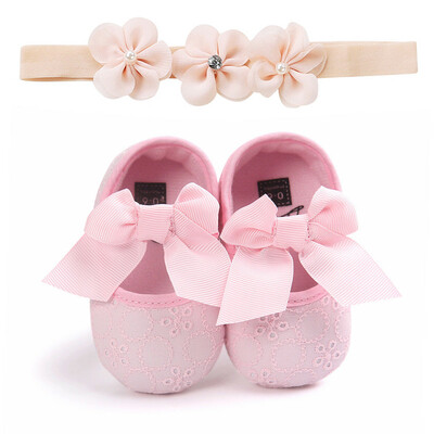 

Infant Baby Girl Princess Crib Flat Anti-slip Party Shoes Flower Headband Sets