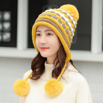 

Tailored Women Winter Warm Print Cap 3 Ball Baggy Knit Crochet Beanie Hat Ski Cap