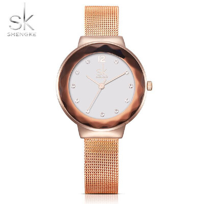 

SK 2017 Luxury Diamond Mesh Stainless Steel Women Watches Quartz Water-Proof Ladies Casual Wristwatch Rose GoldSilver