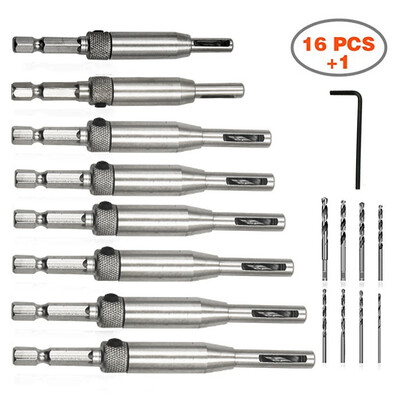 

〖Follure〗17pcs Self Centering Hinge Tapper Core Drill Bit Set for Woodworking