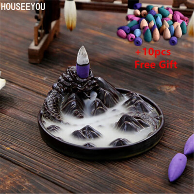 

Ceramic Black Dragon Backflow Waterfall Incense Burner Coil Holder 10pcs Cones