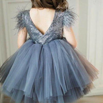 

Girls Toddler Princess Party Pageant Wedding Tulle Tutu Sequin Bridesmaid Dress