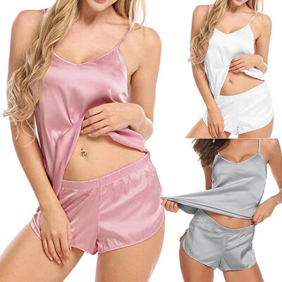 

Women Satin Lace Sleepwear Babydoll Lingerie Nightwear Shorts Pjs Pyjamas Set