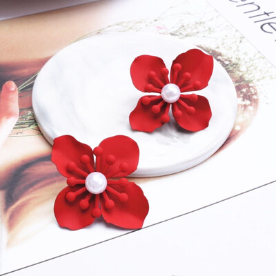 

EK706 New Korean Style Spray Paint Big Flower Stud Earrings For Women Fashion Summer Accessories Elegant Sweet Jewelry Brincos