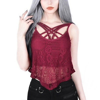 

Womens Slim Spaghetti Strap Solid Lace Blouse Sexy Casual Sleeveless T-Shirt