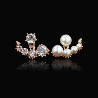 

Korean Style Fashion Exquisite Asymmetrical Rhinestone Pearl Stud Earrings Sweet Girl Casual Earrings For Women Jewelry Gift
