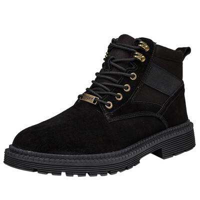 

2019 Fashion Autumn Winter Leather Men Boots Yellow Fashion Mens British Wind Sanded Suede Non-Slip High Boots Tooling Boots
