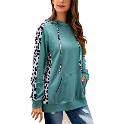 

Autumn Winter Sweatshirt Women Brief Long Sleeve Fashion Leopard Print Casual Loose Hooded Sweatshirt