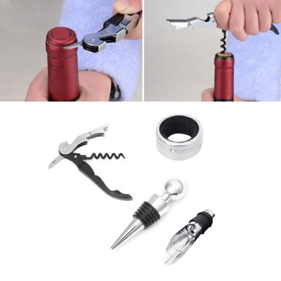 

4Pcs Stainless Steel Wine Bottle Opener Corkscrew Stopper Bar Party Tool Set