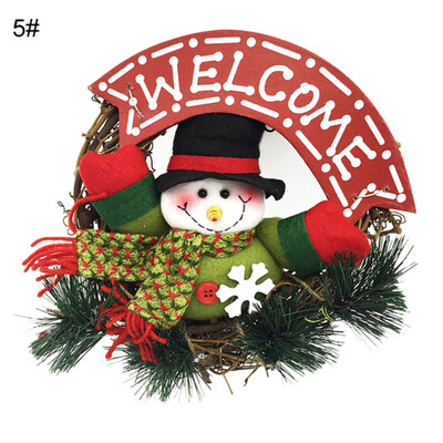 

Cute Santa Snowman Garland Rattan Hoop Christmas Home Door Wall Hanging Decor