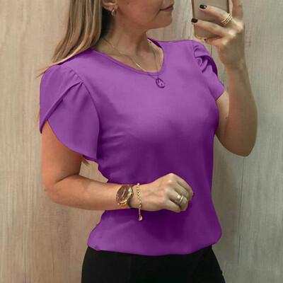 

Nomeni Womens Summer Short Sleeve Shirt Solid O-neck Casual Blouse Tops