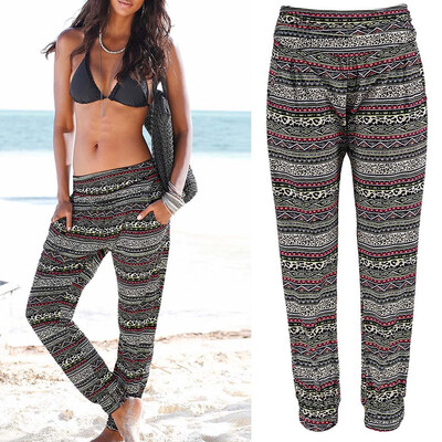 

Women High Waist Printing Bandage Easy Trousers Long Pants Sandy Beach Pants