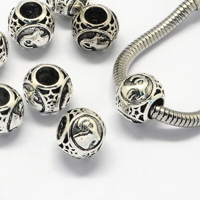 

Alloy European Beads Large Hole Rondelle Beads with ConstellationZodiac Sign Antique Silver Capricorn 105x9mm Hole 45mm