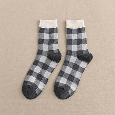 

New Fashion Cotton Socks College Style Ladies Plaid Colorblock Tube Socks