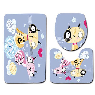 

〖Follure〗3PCS Valentines Day Pattern Non Slip Toilet Seat Cover Rug Bathroom Set Decor