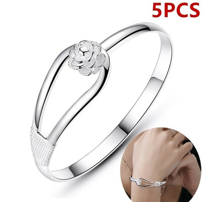 

15pcs Solid Sterling Silver 925 Flower Bracelet Bangle Charm Women Lady Love Gifts