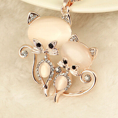 

Cat Necklace Long Pendant Crystal Chain Girl Women Fashion Jewelry Statement Accessories