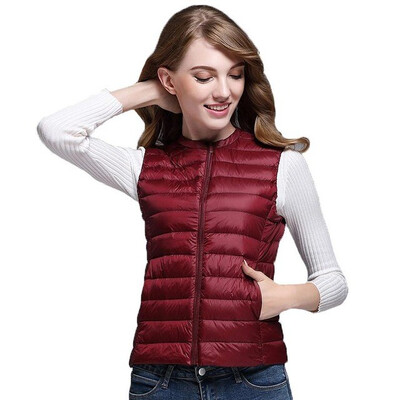 

2018 New Women 90 White Duck Down Vest Womens Ultra Light Duck Down Vest Jacket Autumn Winter Round Collar Sleeveless Coat