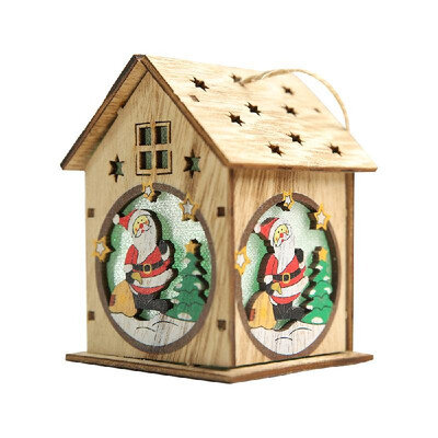 

Christmas Luminous Wooden House with Colorful LEDs Light DIY Wood Chalet Christmas Tree Hanging Ornaments Xmas Festival Holiday De