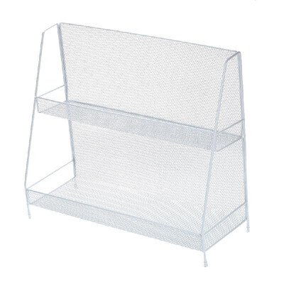 

2-Tier Basket Storage Organizer Metal Mesh Organizer for Bathroom Countertop Storage Kitchen Spice Rack Counter Storage Shelf Whit