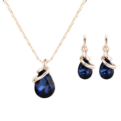 

Fashion Spiral Water Droplets Zircon Crystal Necklace Stud Earrings Set of 2 Female Temperament Set
