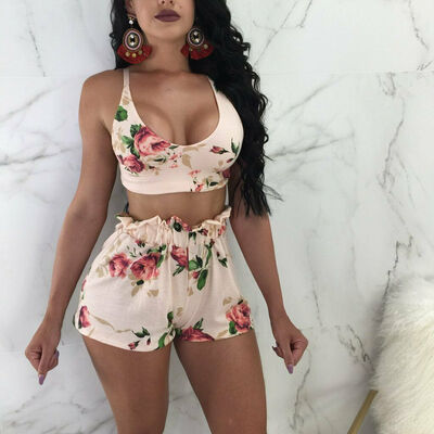 

Sexy Women Floral 2 Piece Bodycon Crop Top Pants Set Clubwear Jumpsuit Romper