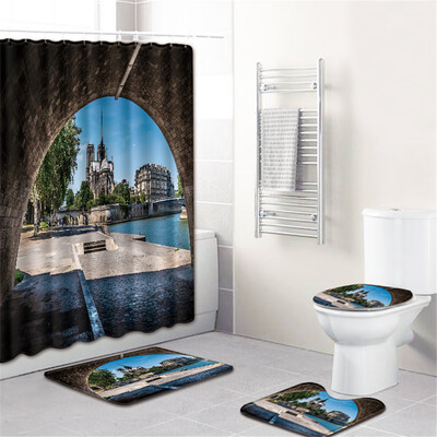 

〖Follure〗Waterproof Bathroom Shower Curtain Set Non-Slip Rug Toilet Lid Cover Bath Mat