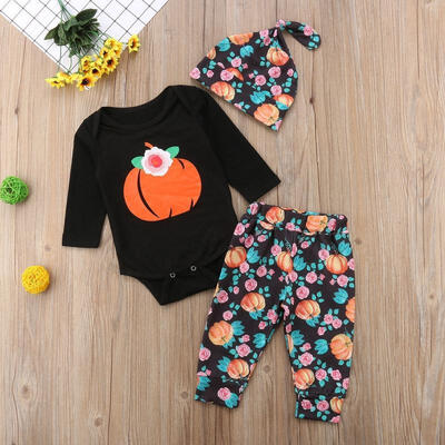

3PCS Newborn Infant Baby Boys Girls Halloween Pumpkin Bodysuit Romper Outfits