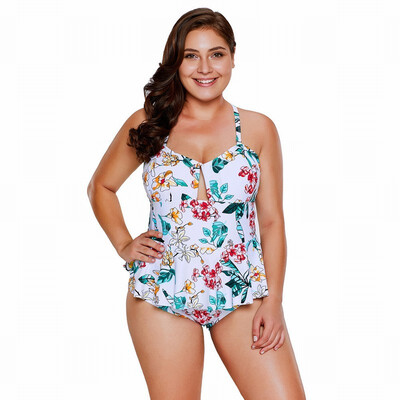 

Tropical flower pattern Plus Size one-piece swimsuit