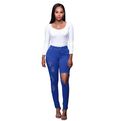 

New Sexy Women Denim Jeans Ripped Hole Tights High Waist Skinny Bodycon Pants Pencil Trousers