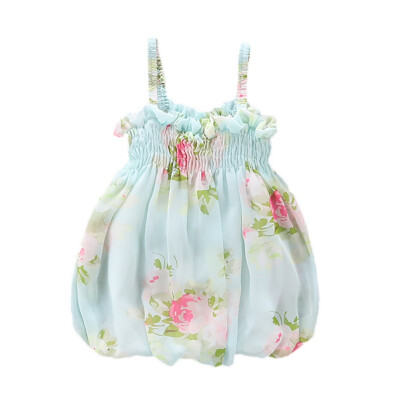 

Summer Baby Girl Sleeveless Dress Casual Fashion Baby Girl Floral Printing Sleeveless Sling Chiffon Lantern Dress