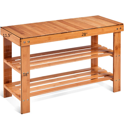 

3 Tier Bamboo Bench Storage Shoe Shelf-Natural