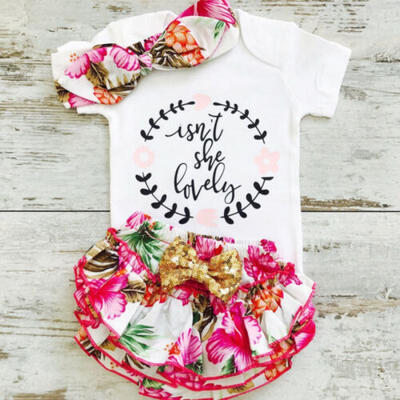 

UK Toddler Kids Baby Girl Infant Clothes Romper Tops Flower Print Pants Outfits