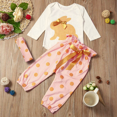 

Newborn Infant Baby Boy Girl Romper TopsDot PantsHeadband Outfits Clothes Set