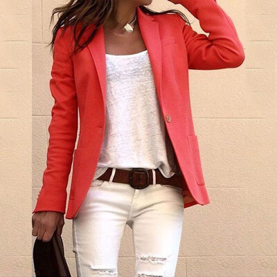

2019 Women Casual Lapel Neck Coat Jacket Slim Thin Blazer Long Sleeve Outwear