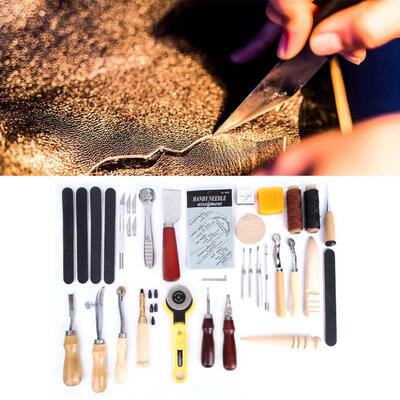 

Greensen 37pcsSet Leather Craft Punch Stitching Sewing Carving DIY Working Stamping Tools