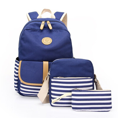 

Tailored 3PC Women Ladies Girl Canvas Laptop Striped Handbag Shoulder Backpack Purse Bags