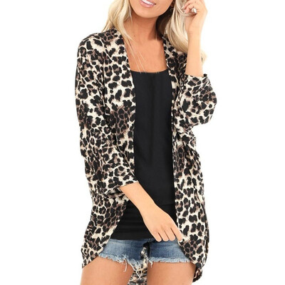 

Toponeto Womens Fashion Cotton Coat Smock Leopard Print Half Sleeve Fashion Long Cover