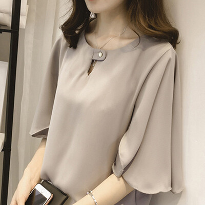 

Flare Half Sleeve Solid Color Chiffon Shirt Summer Women Loose Bottoming Shirt