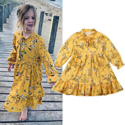 

Toddler Kids Baby Girl Chiffon Dress Long Sleeve Princess Flower Boho Tutu Dress