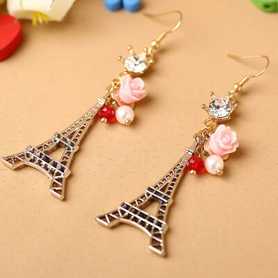 

Gold Tower Earrings Pearl Crystal Rose Earrings Women Gift