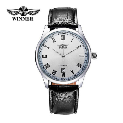 

WINNER Brand Simple Style Semi Automatic Casual Men Mechanical Wrsitwatch PU Leather Business Mans Dress Watch with Auto Date