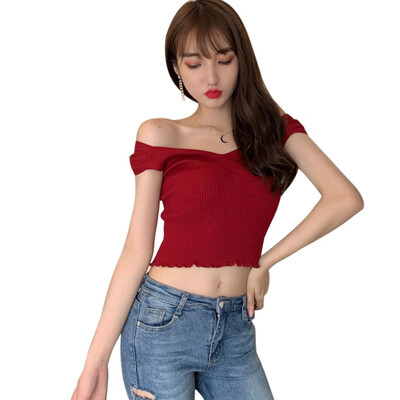 

New Fashion Solid Color Long Sleeve T Shirt Women Sexy V Neck Crop Top Tees White Black Korean Casual Women T-shirt