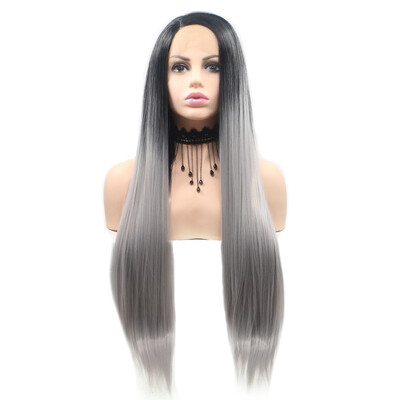 

Amazing Star Lace Frontal Wigs Straight Hair Wigs Ombre Gray Color Heat Resistant Synthetic Hair with Long Baby Hair