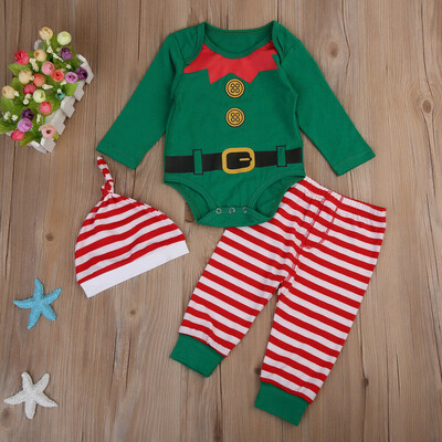 

Baby Boys Girls Christmas Xmas Santa Costume First Romper Tops Pants Outfit Hat