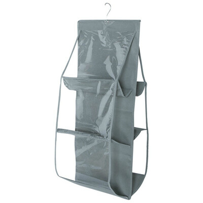 

6 Pockets Hanging Clear Purse Handbag Tote Bag Storage Organizer Closet Rack Bag
