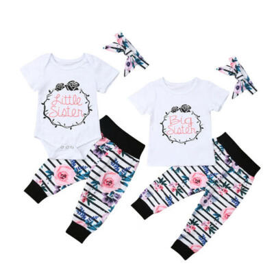 

Matching Sister Kid Baby Girls Flower Tops Romper Pants 3PCS Outfits Clothes
