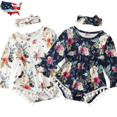 

US Newborn Baby Girls Flowers Romper Bodysuit Jumpsuit Headband Outfit Clothes